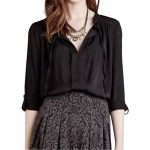 Meadow Rue Anthropologie Eleri Black Pleated Blouse Size XS